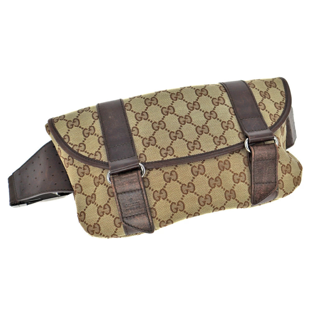 GUCCI Waist Bag Handbag Body Bum Crossbody Belt GG Beige Dark Brown